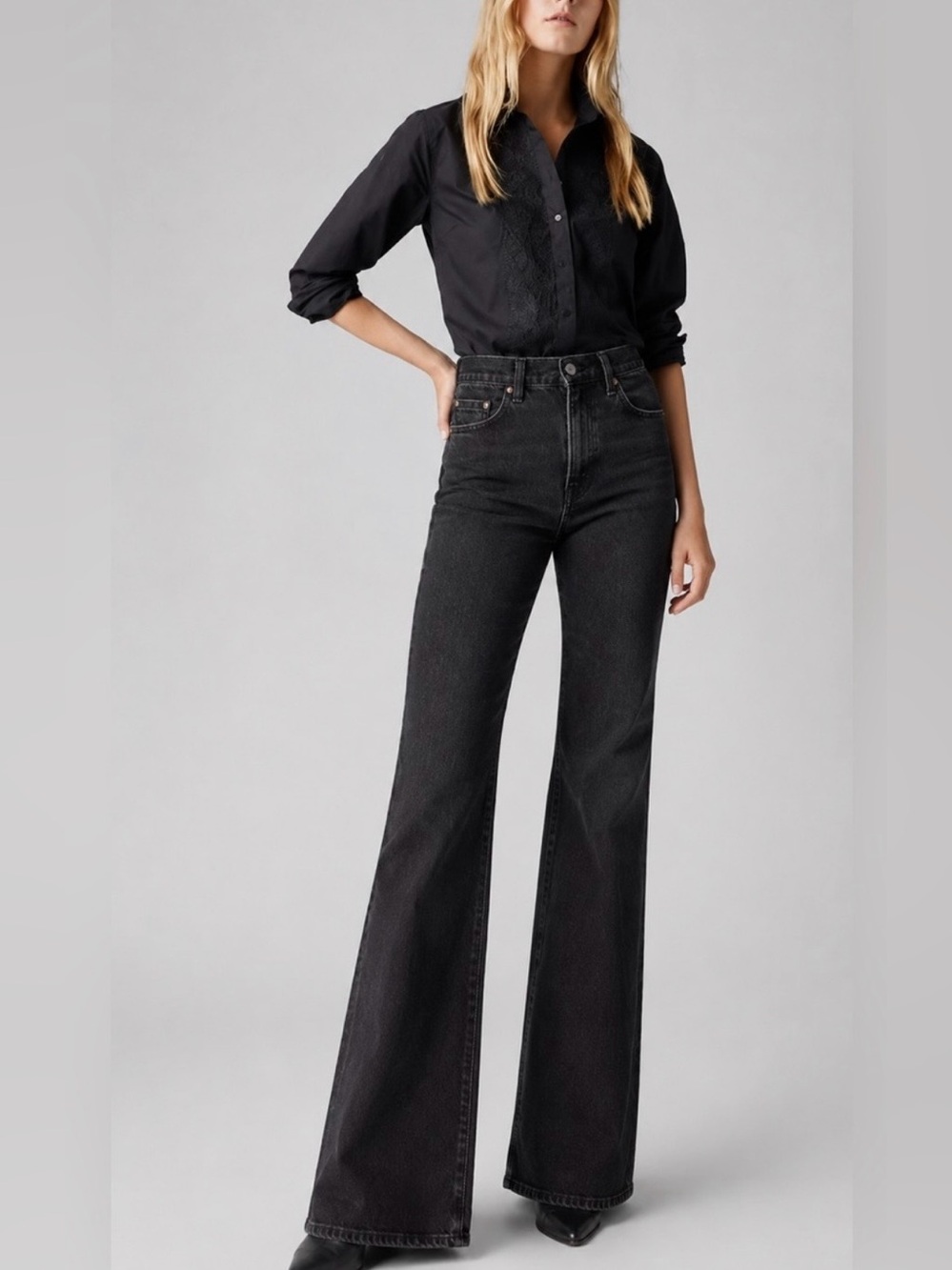Levi's Premium Ribcage Boot High-Rise Jeans Black Wash Size 31